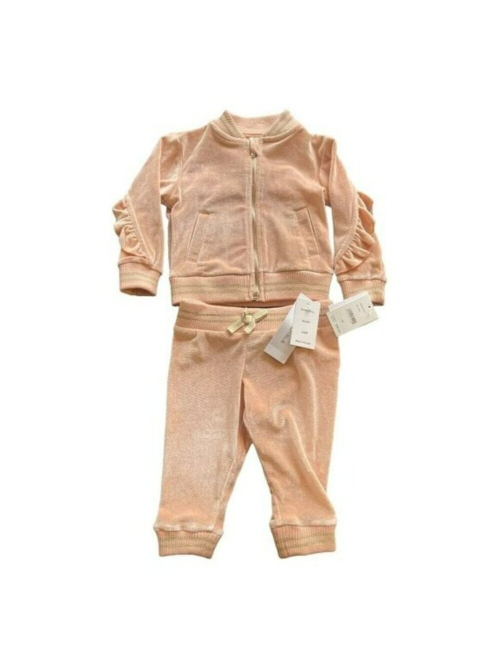 BCBG 2 Piece Velour Ruffle Back Track Jacket and Jogger Set NEW Size 12 Months